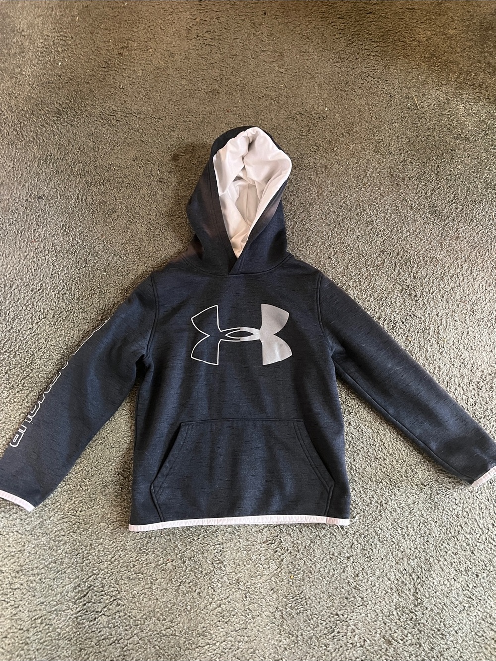 Under Armour Youth Small Kids Black Hoodie with White Lined Hood & Logo
